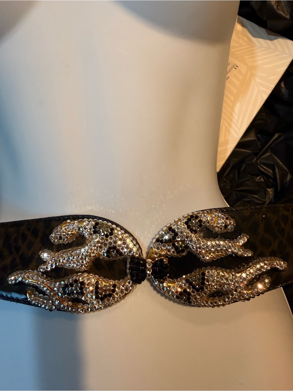 Embellished Black Leopard-Print Waist Belt